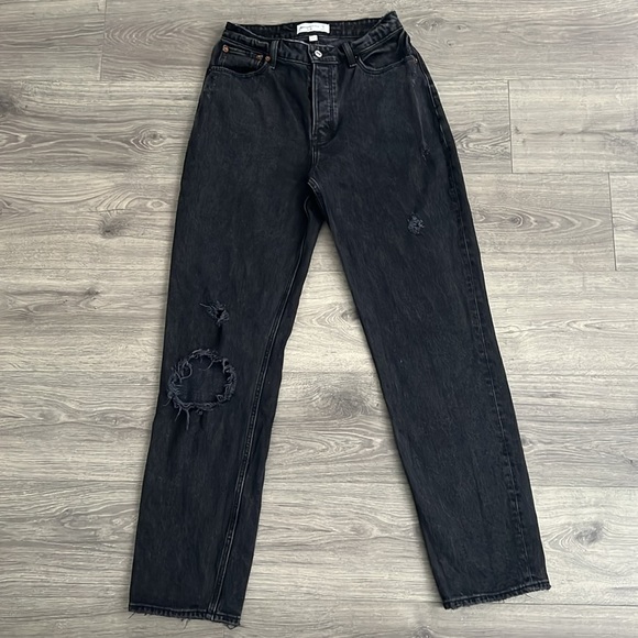 Abercrombie & Fitch Curve Love The Dad Jeans Size 27/4 LONG Black Relaxed Grunge - Picture 1 of 11